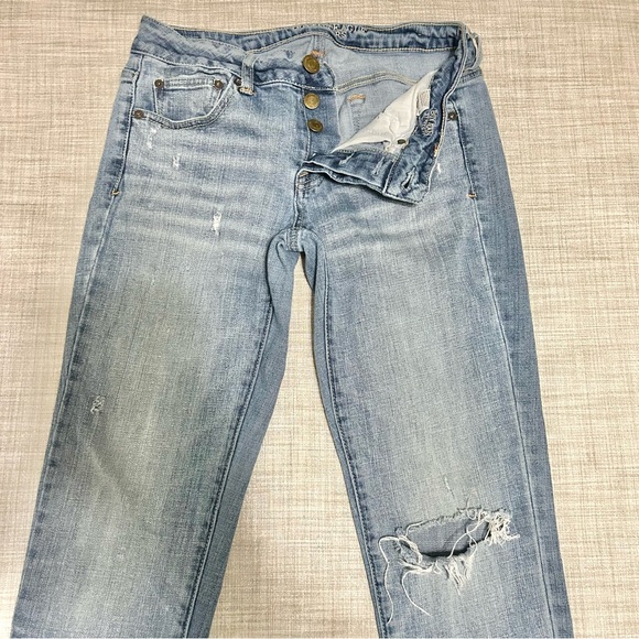 American Eagle retro (2013) button fly stretch Boy Jeans, destroyed knee, long - Picture 3 of 5